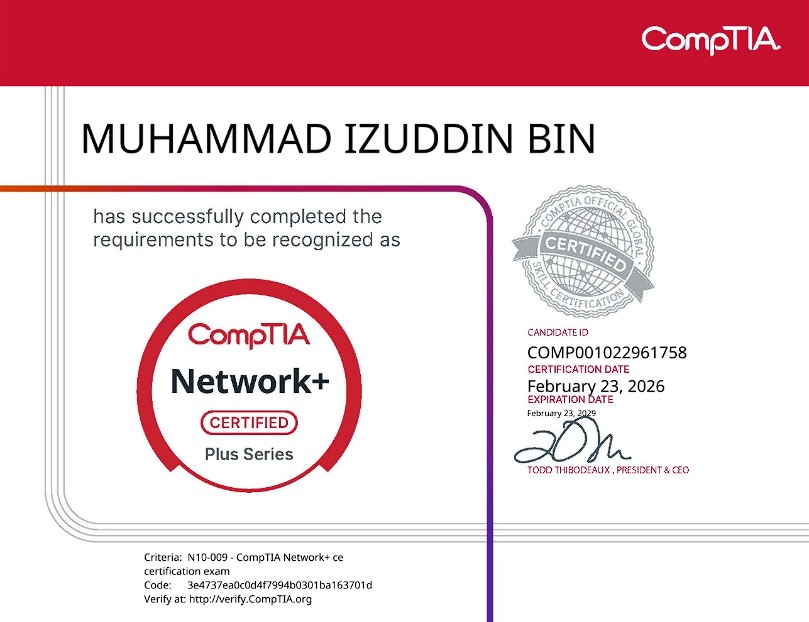 CompTIA Network+ Certified certificate